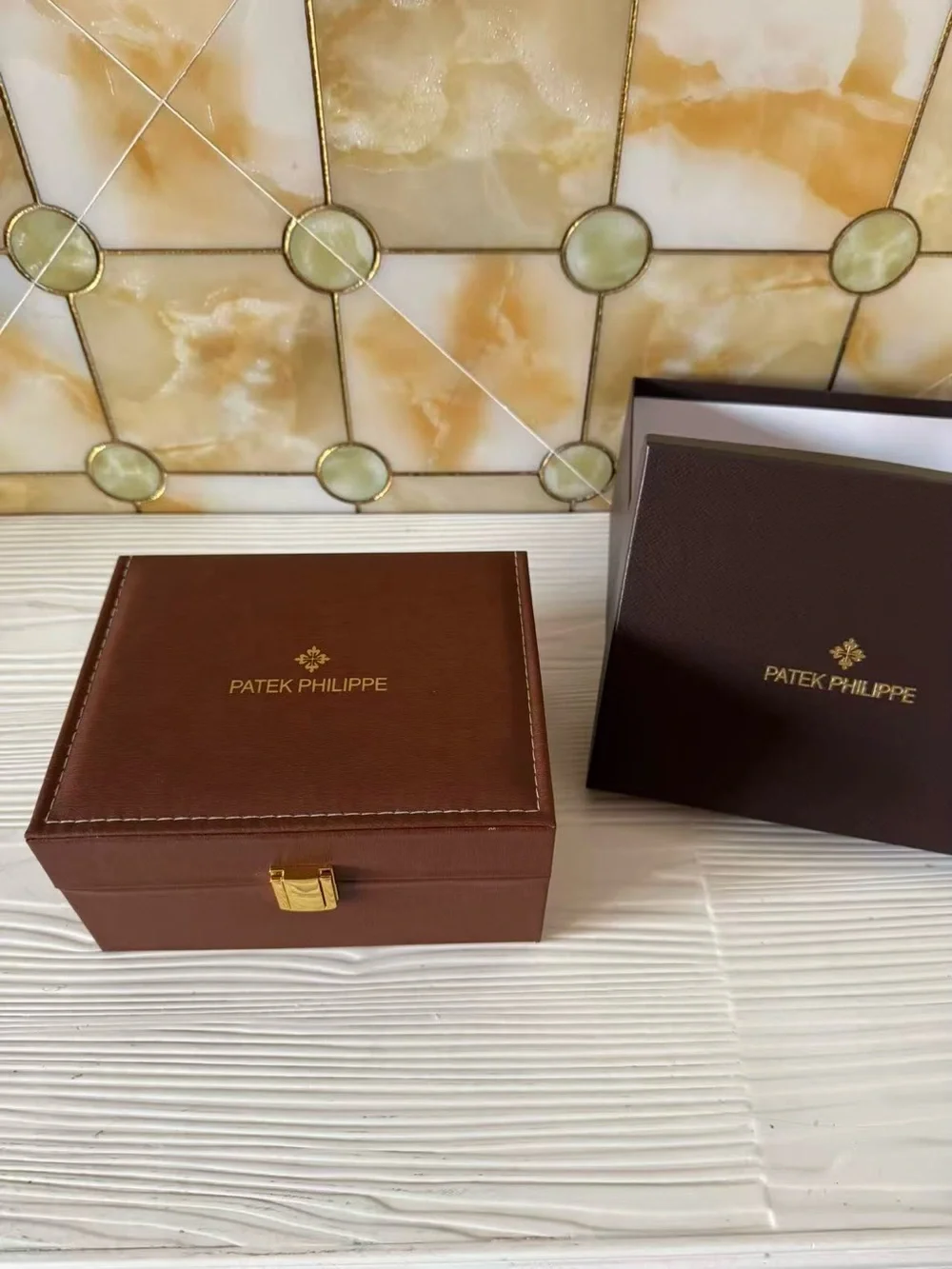 Patek Philippe Brown Leather Watch Presentation Case with Gold Logo